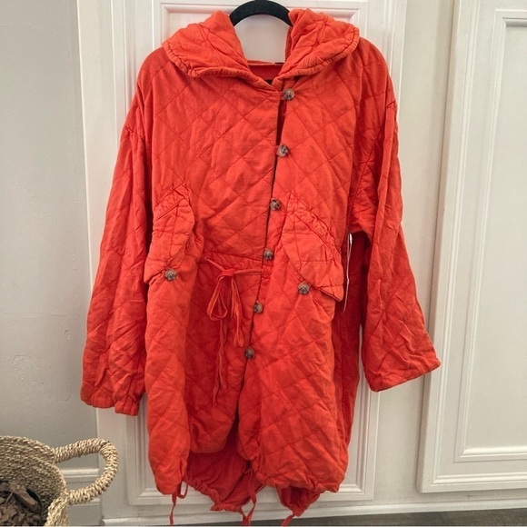 NWT Free People One Cedar Parachute Jacket Hood Quilt Drawstrings Red Sz S - Picture 3 of 7